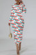 Multicolor Casual Street Gradient Print Letters Contrast O Neck Printed Dresses