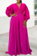 Rose Red Elegant Solid Color Patchwork Beading Ruched V Neck Long Dresses