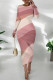 Pink Casual Print Patchwork O Neck Wrapped Skirt Dresses