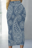 Multicolor Casual Faux Denim Print Contrast Regular High Waist Full Print Bottoms