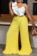 Yellow Casual Patchwork Pleated Contrast Ruffled Trim Spaghetti Strap Two Pieces