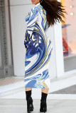 Coffee Casual Geometric Print Gradient Contrast Half A Turtleneck Printed Dresses