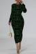 Black Green Casual Street Letter Print Contrast O Neck Printed Dresses