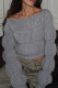 Grey Casual Solid Color Patchwork Off Shoulder Tops