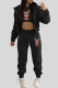 Black Casual Print Draw String Pocket Patchwork Zipper Zipper Collar Long Sleeve Three Pieces