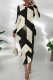 Light Khaki Casual Print Patchwork O Neck Wrapped Skirt Dresses
