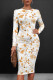 White Yellow Casual Print Patchwork O Neck Wrapped Skirt Dresses