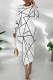White Casual Print Patchwork O Neck Wrapped Skirt Dresses