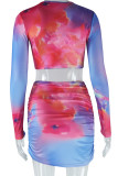 Colour Sexy Print Patchwork O Neck Long Sleeve Two Pieces