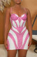 Pink Sexy Patchwork Hot Drilling Backless Contrast Spaghetti Strap Wrapped Skirt Dresses
