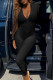Black Casual Solid Color Patchwork Zipper Zipper Collar Skinny Jumpsuits