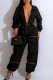 Black Casual Solid Color Pocket Patchwork Zipper Zipper Collar Regular Jumpsuits