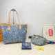 The cowboy blue Casual Street Gradient Color Patchwork Zipper Contrast Bags