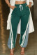 Green Casual Draw String Pocket Patchwork Contrast Regular High Waist Conventional Patchwork Bottoms
