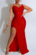 Red Sexy Solid Color Sequins Backless Slit Ruched Spaghetti Strap Long Dresses