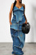 Medium Blue Casual Print Pocket Patchwork Backless Spaghetti Strap Sling Dresses