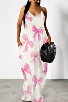 Pink Casual Print Pocket Patchwork Spaghetti Strap Sling Dresses