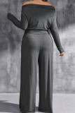 Dark Gray Casual Solid Color Pocket Patchwork Backless Off Shoulder Long Sleeve Two Pieces