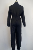 White Casual Solid Color Pocket Patchwork Zipper Zipper Collar Regular Jumpsuits