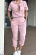 Pink Casual Solid Color Pocket Buckle Patchwork Turndown Collar Regular Jumpsuits