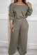Khaki Casual Solid Color Pocket Patchwork Backless Off Shoulder Loose Jumpsuits
