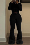 Camel Casual Solid Color Patchwork Zipper Zipper Collar Long Sleeve Two Pieces