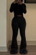 Black Casual Solid Color Patchwork Zipper Zipper Collar Long Sleeve Two Pieces