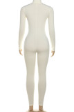 Black Casual Solid Color Patchwork Zipper Zipper Collar Skinny Jumpsuits