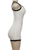 White Sexy Solid Color Patchwork Contrast U Neck Skinny Rompers