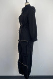 White Casual Solid Color Pocket Patchwork Zipper Zipper Collar Regular Jumpsuits