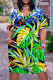 Turquoise Casual Print Basic V Neck Short Sleeve Plus Size Dresses