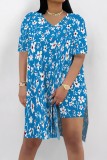 Zebra Casual Print Slit V Neck Short Sleeve Two Pieces