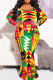 Red Green Elegant Print Patchwork O Neck Long Plus Size Dresses