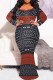 Red Gray Elegant Print Patchwork O Neck Long Plus Size Dresses