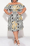 Burgundy Sexy Floral Print Ruffle Contrast Off Shoulder Printed Plus Size Dresses