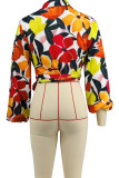 Red Casual Print Patchwork Strap Design V Neck Tops