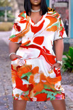 Cartoon Casual Print Basic V Neck Short Sleeve Plus Size Dresses