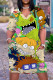 Cartoon Casual Print Basic V Neck Short Sleeve Plus Size Dresses