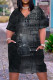 Black Casual Print Basic V Neck Short Sleeve Plus Size Dresses