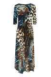 Beige Casual Street Striped Print The stars Leopard Irregular O Neck Irregular Dresses