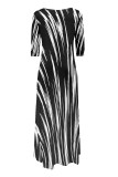 Beige Casual Street Striped Print The stars Leopard Irregular O Neck Irregular Dresses