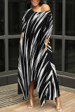 Beige Casual Street Striped Print The stars Leopard Irregular O Neck Irregular Dresses