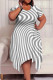 Gray White Casual Print Patchwork O Neck Irregular Plus Size Dresses