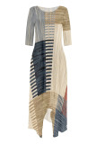 Beige Casual Street Striped Print The stars Leopard Irregular O Neck Irregular Dresses