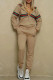Dark Khaki Casual Letters Patchwork Zipper Zipper Collar Long Sleeve Two Pieces