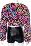 Colour Casual Leopard Print Pocket Patchwork Cardigan Collar Long Sleeve Two Pieces