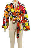 Red Casual Print Patchwork Strap Design V Neck Tops