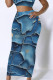 Medium Blue Casual Print Patchwork Regular Mid Waist Conventional Full Print Bottoms