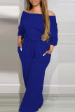 Camel Casual Solid Color Pocket Patchwork Off Shoulder Loose Jumpsuits