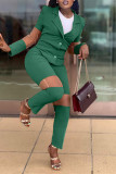 Green Fashion Casual Solid Patchwork Turndown Collar Long Sleeve Two Pieces